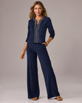 Grommet Detail Beach Terry Cardigan Pant Set Navy