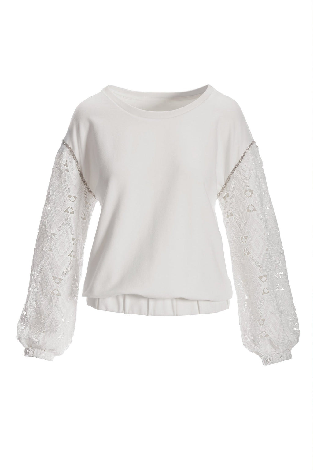 Embellished Lace Sleeve Sweatshirt White
