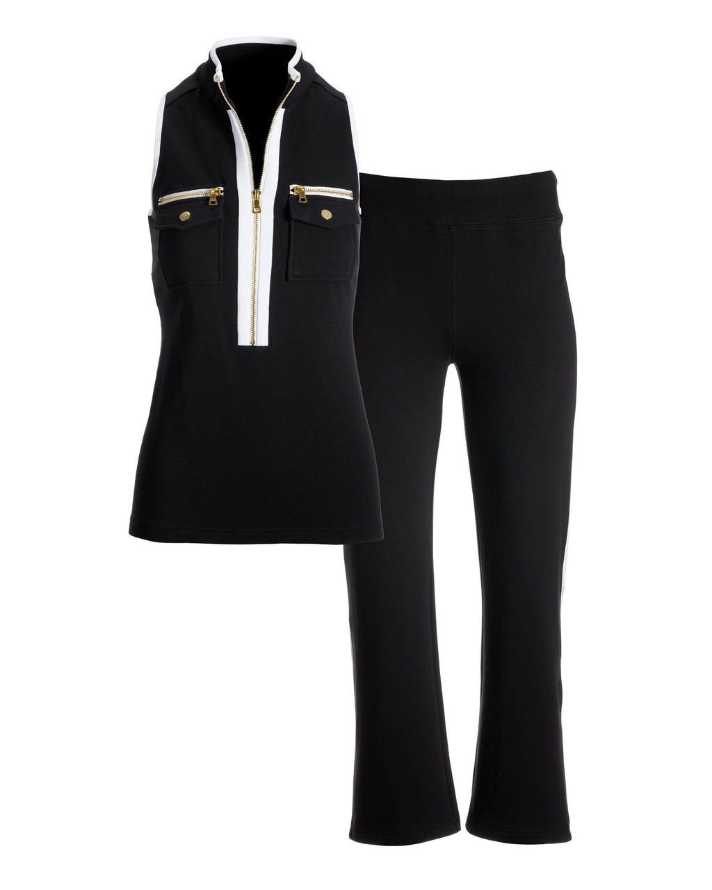 Sleeveless Chic Zippered Coordinates Set Black/White