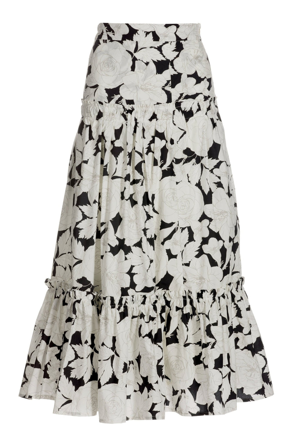 Black and White Floral Print Midi Skirt Black/White