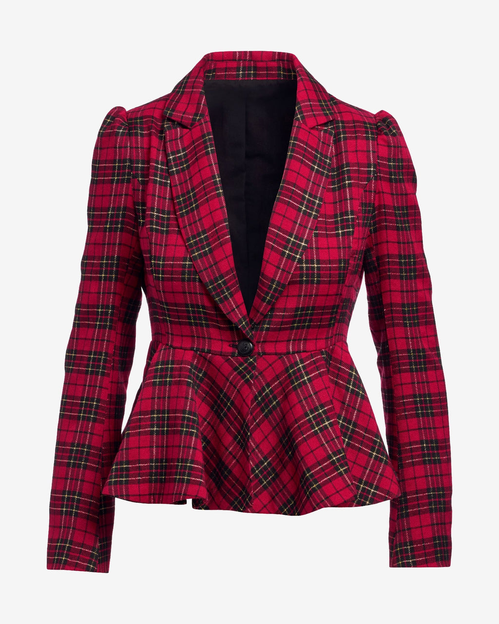 Shimmer Plaid Peplum Single Button Blazer Red Multi