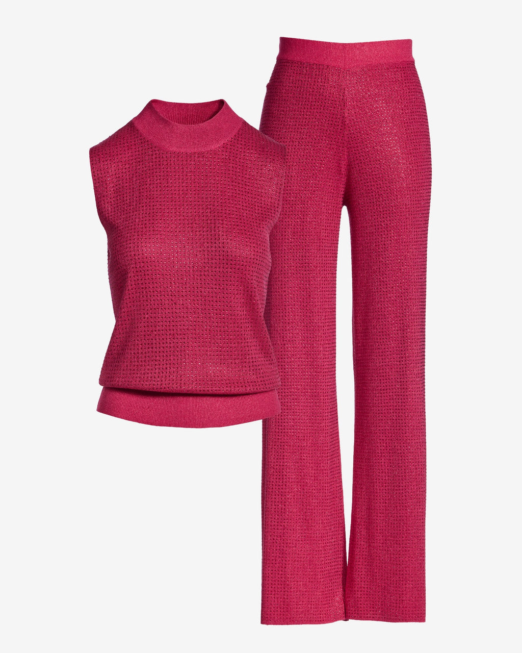 Mock Neck Rhinestone Lounge Set Bright Pink