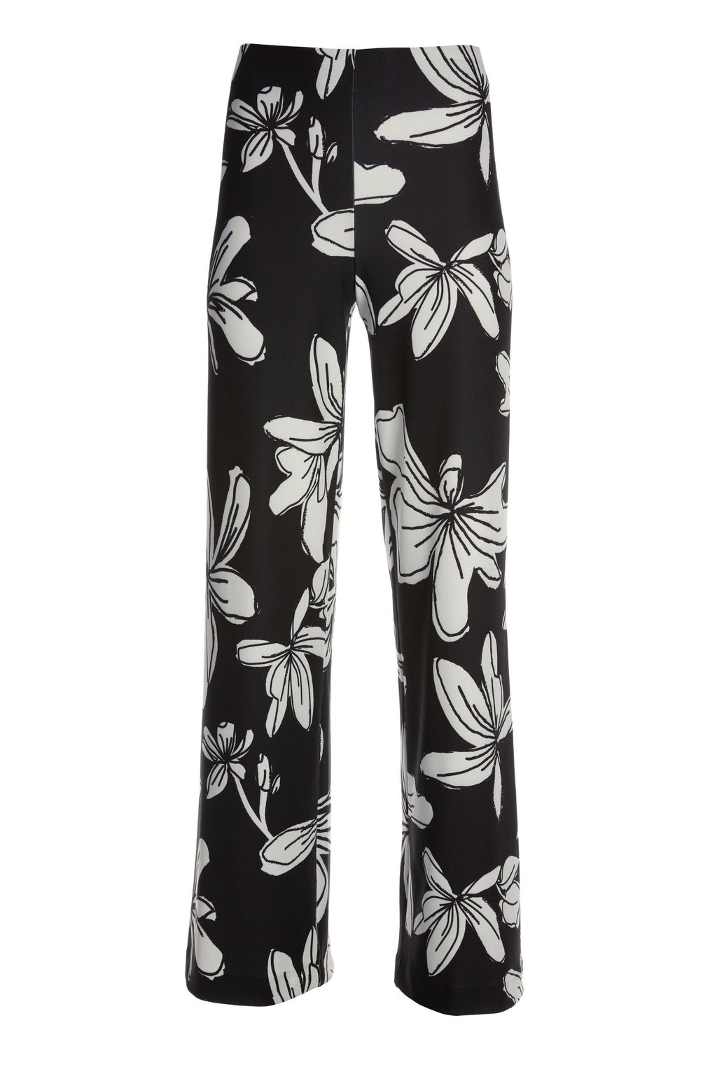 Beyond Travel High Rise Hibiscus Floral Palazzo Pant Jet Black Ivory Coast