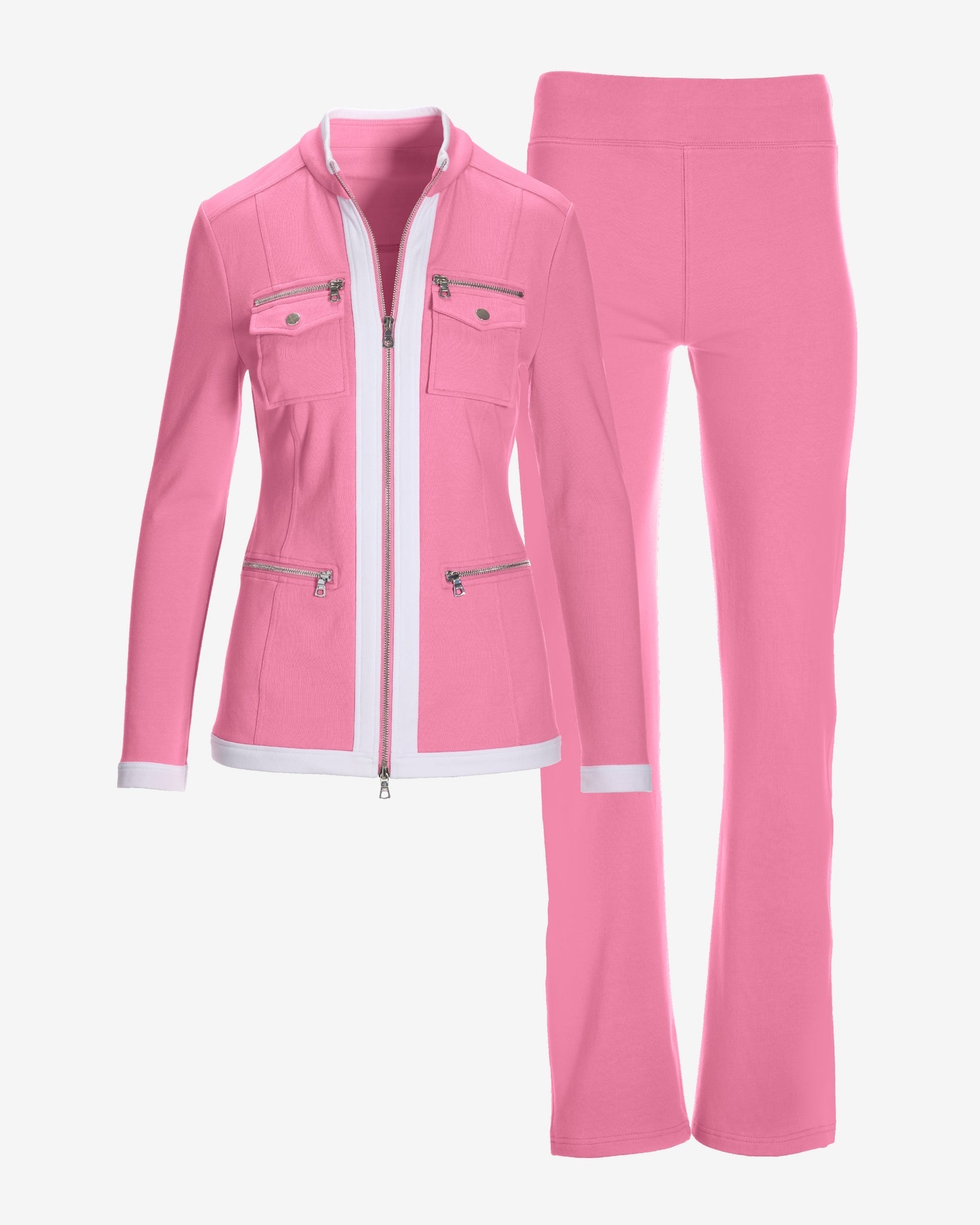 Chic Zippered Sport Coordinate Set Fuchsia Pink