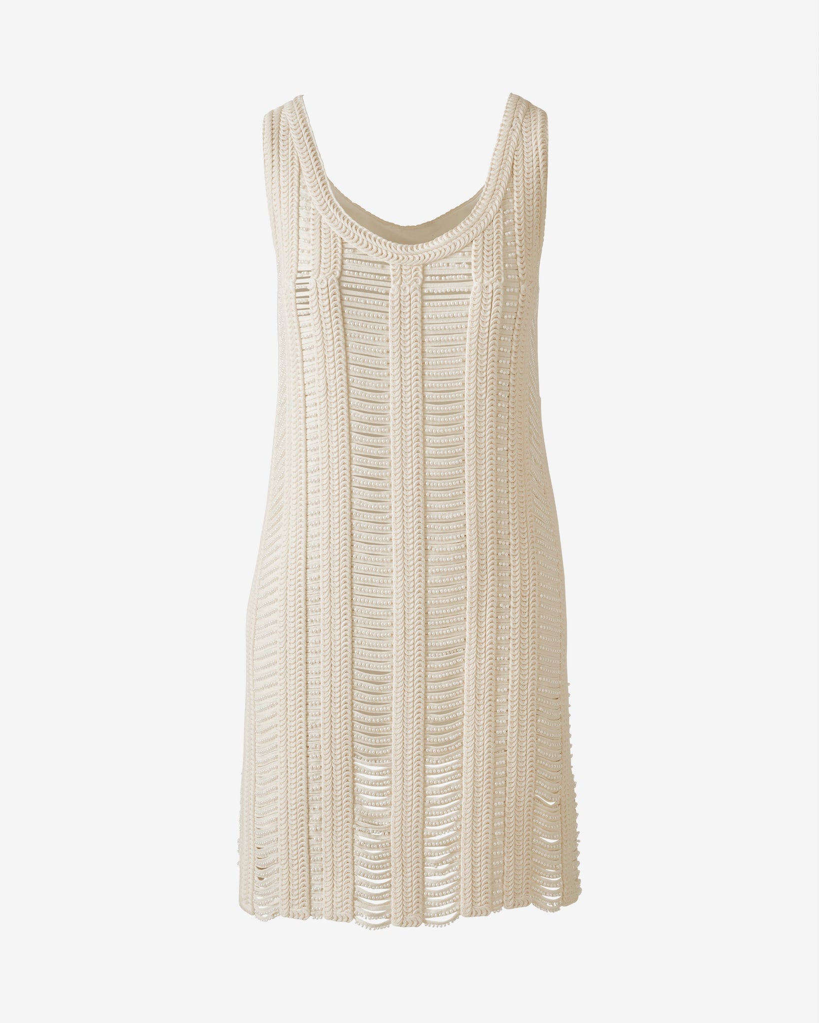 Mini Knit Tank Dress with Pearl Trim Cream