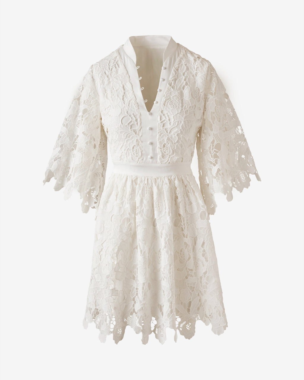 Button Up Eyelet Lace Dress Off White
