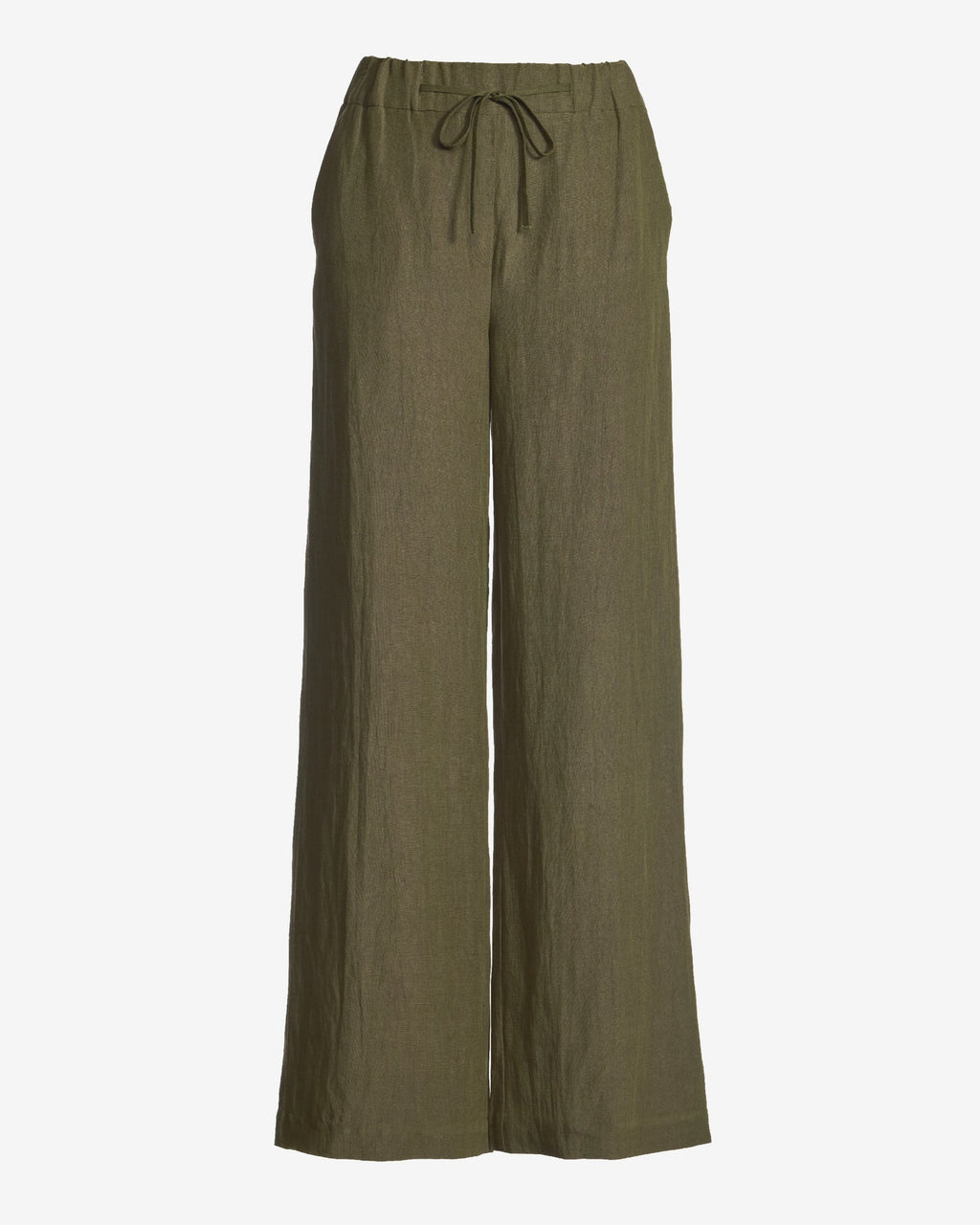 Malibu Wide Leg Drawstring Linen Pant Olive Night