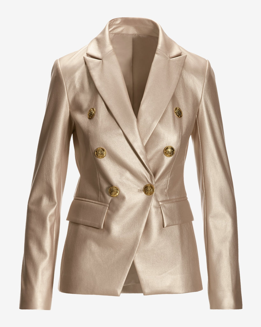 Metallic Faux Leather Double Breasted Blazer Champagne