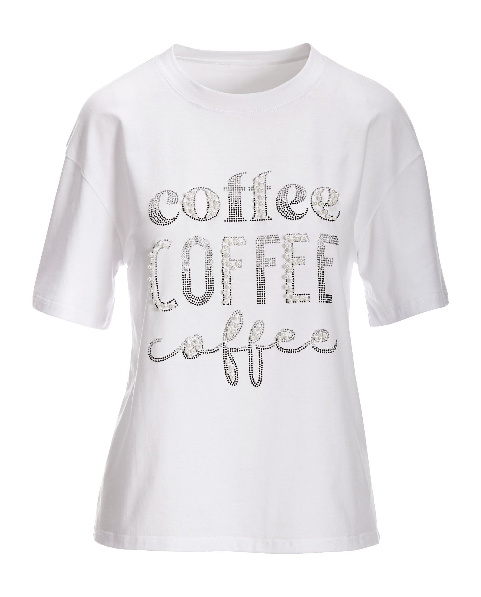 Coffee Faux Pearl Graphic Tee White