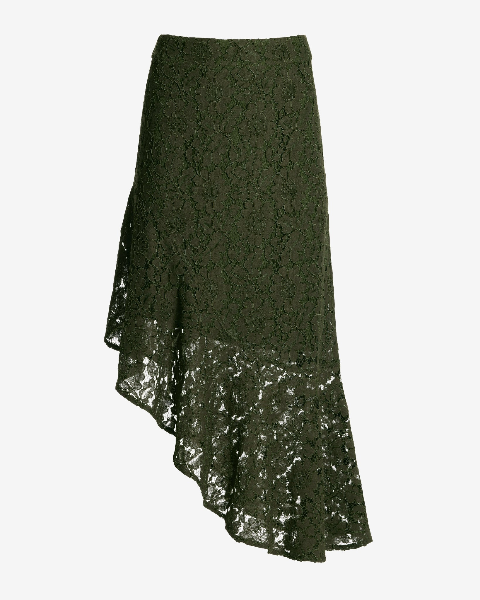 Asymmetrical Lace Midi Skirt Olive