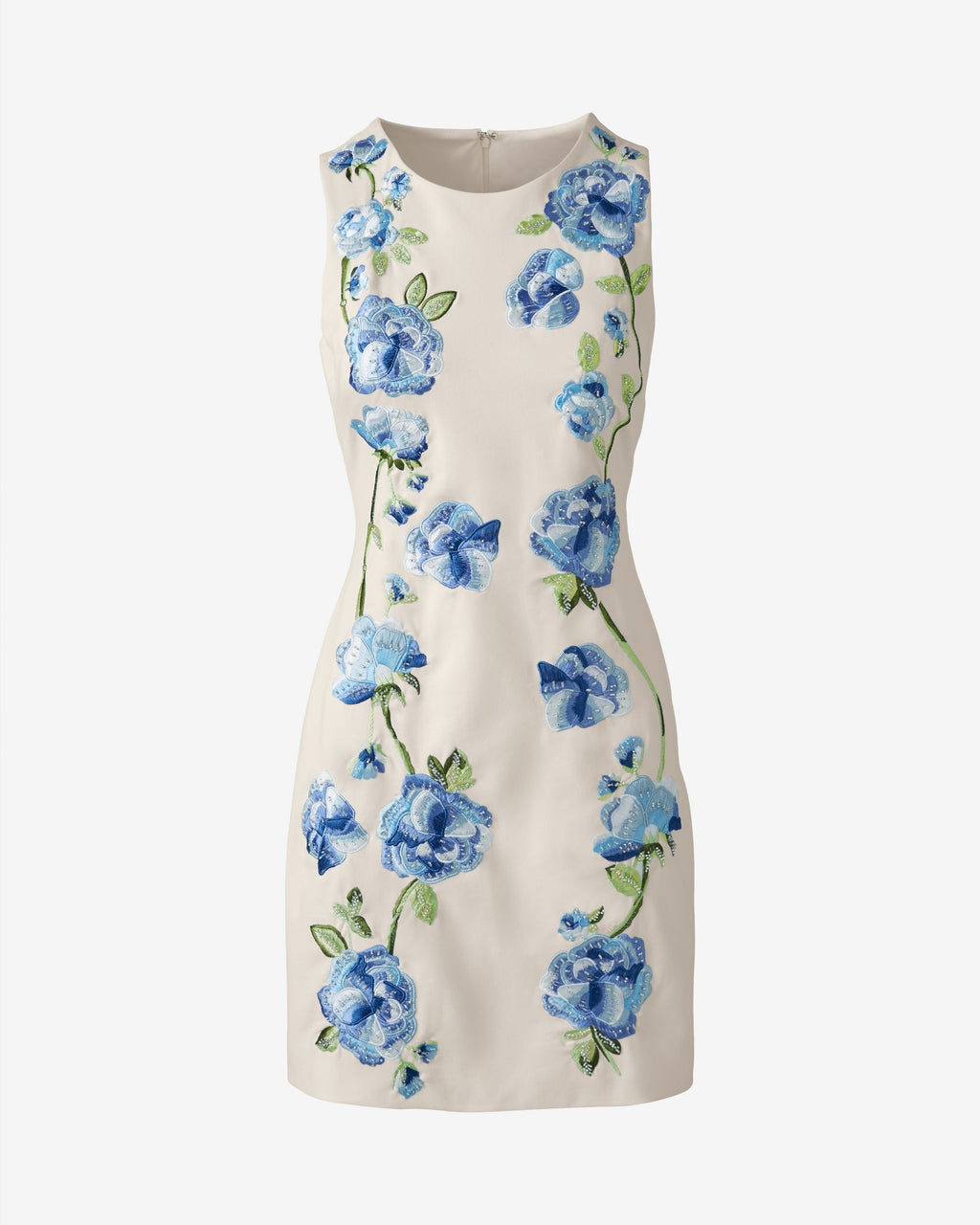 Mini Dress with Floral Embroidery Off White