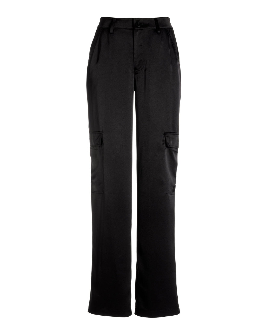 Malibu Satin High Waist Wide Leg Cargo Pant Black
