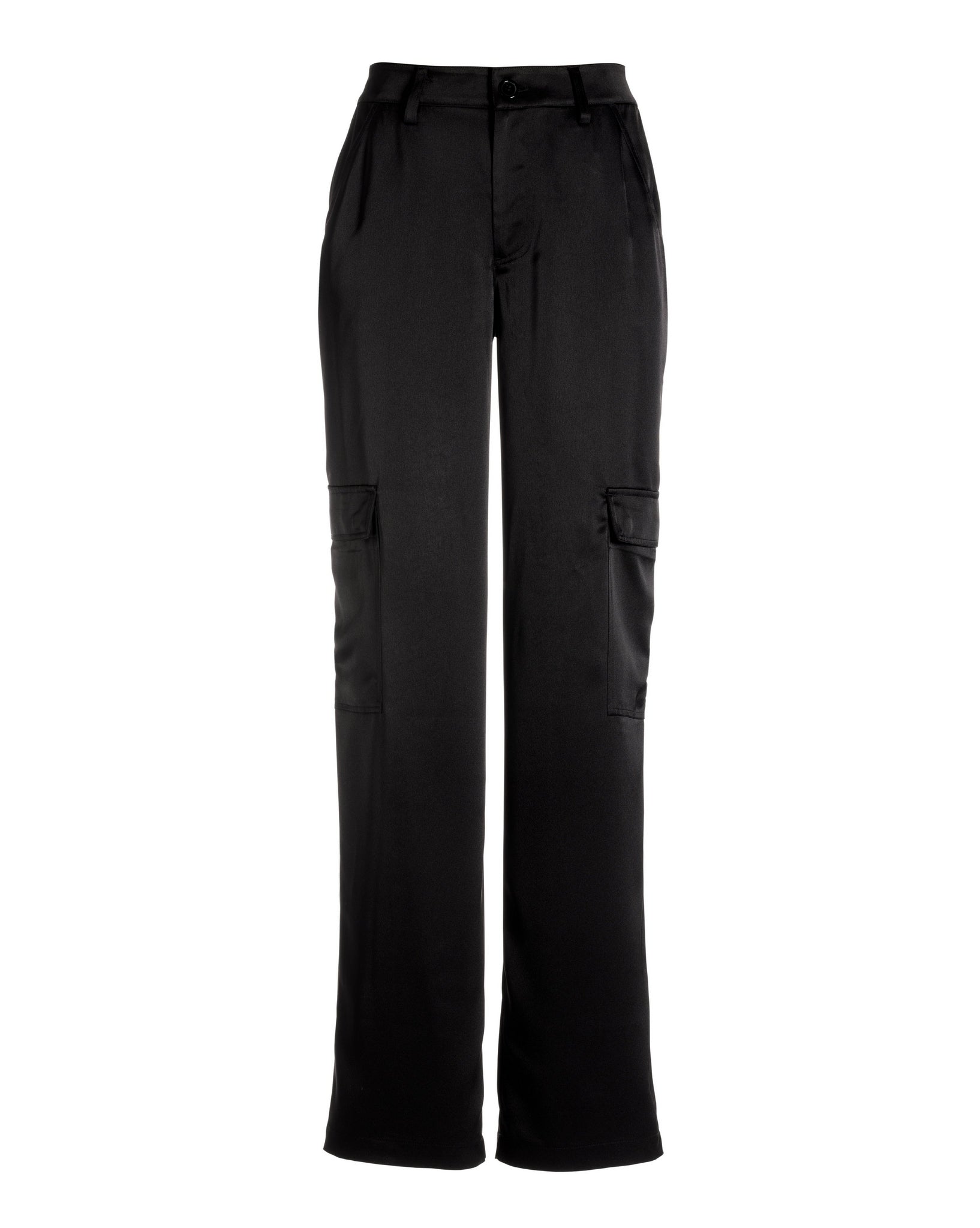 Malibu Satin High Waist Wide Leg Cargo Pant Black