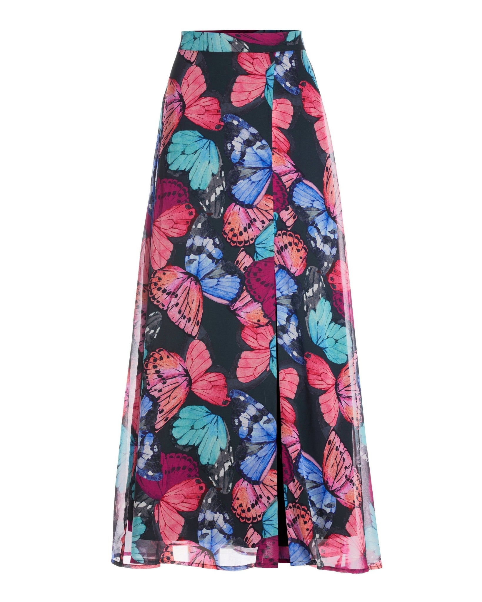 Butterfly Chiffon-Print Maxi Skirt Black Multi