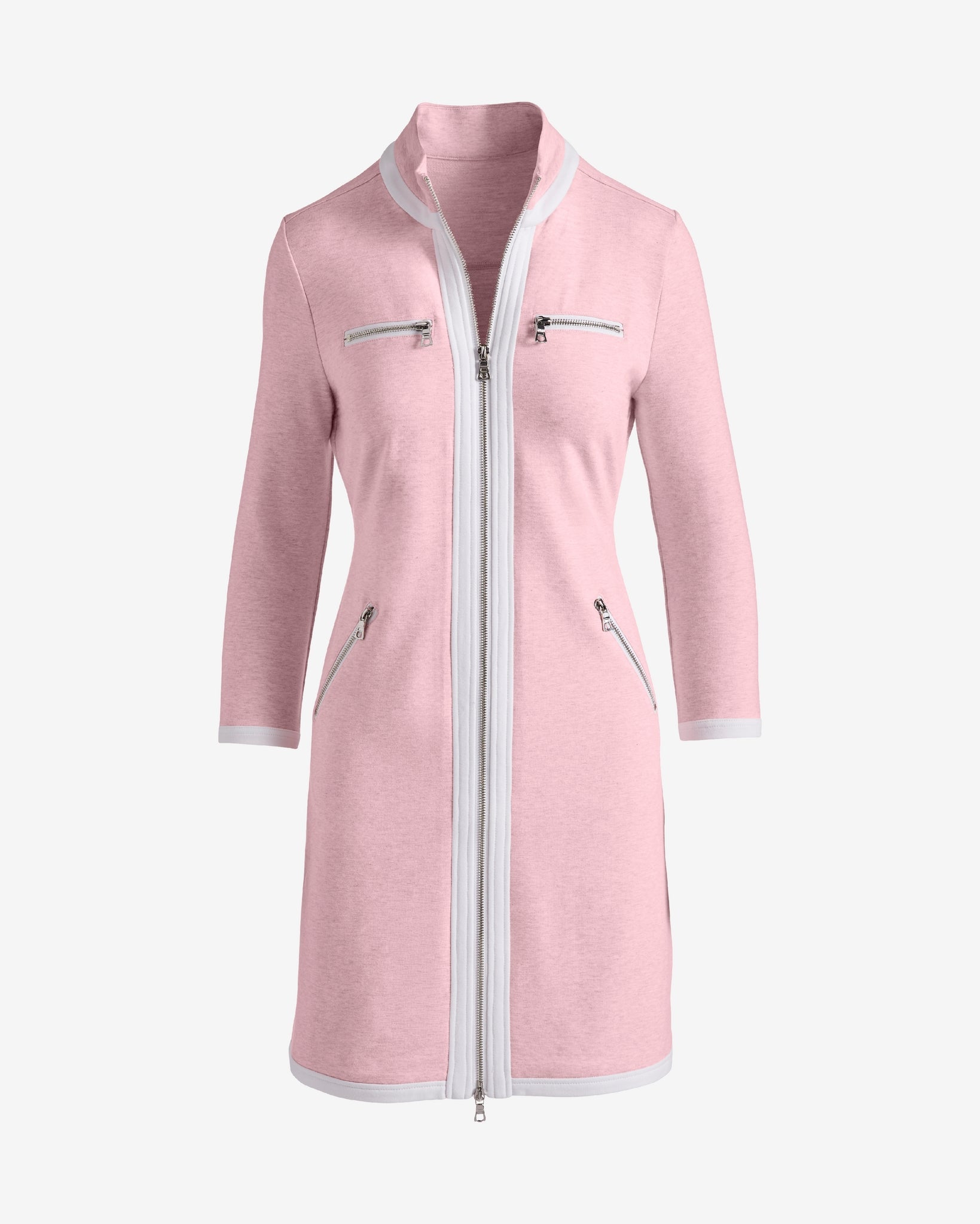 Chic Zippered Three Quarter Sleeve Dress Heather Pink