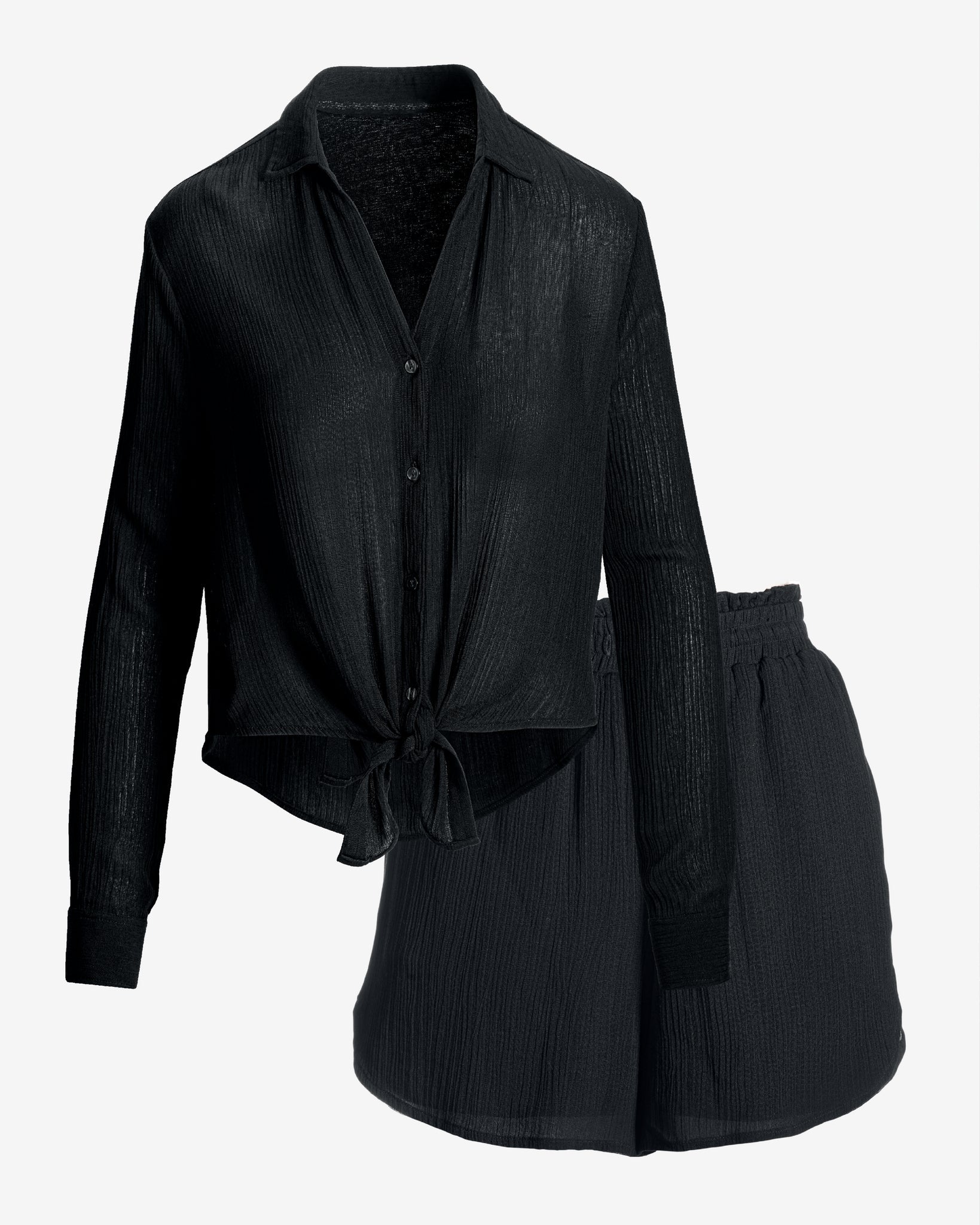 Gauze Shirt and Short Lounge Set Proper Black
