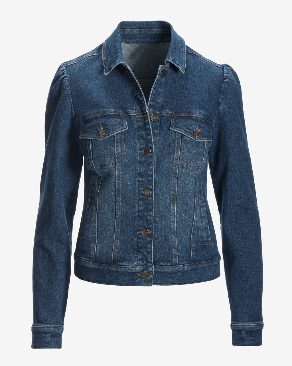 Stretch Denim Puff Sleeve Jacket Medium Wash
