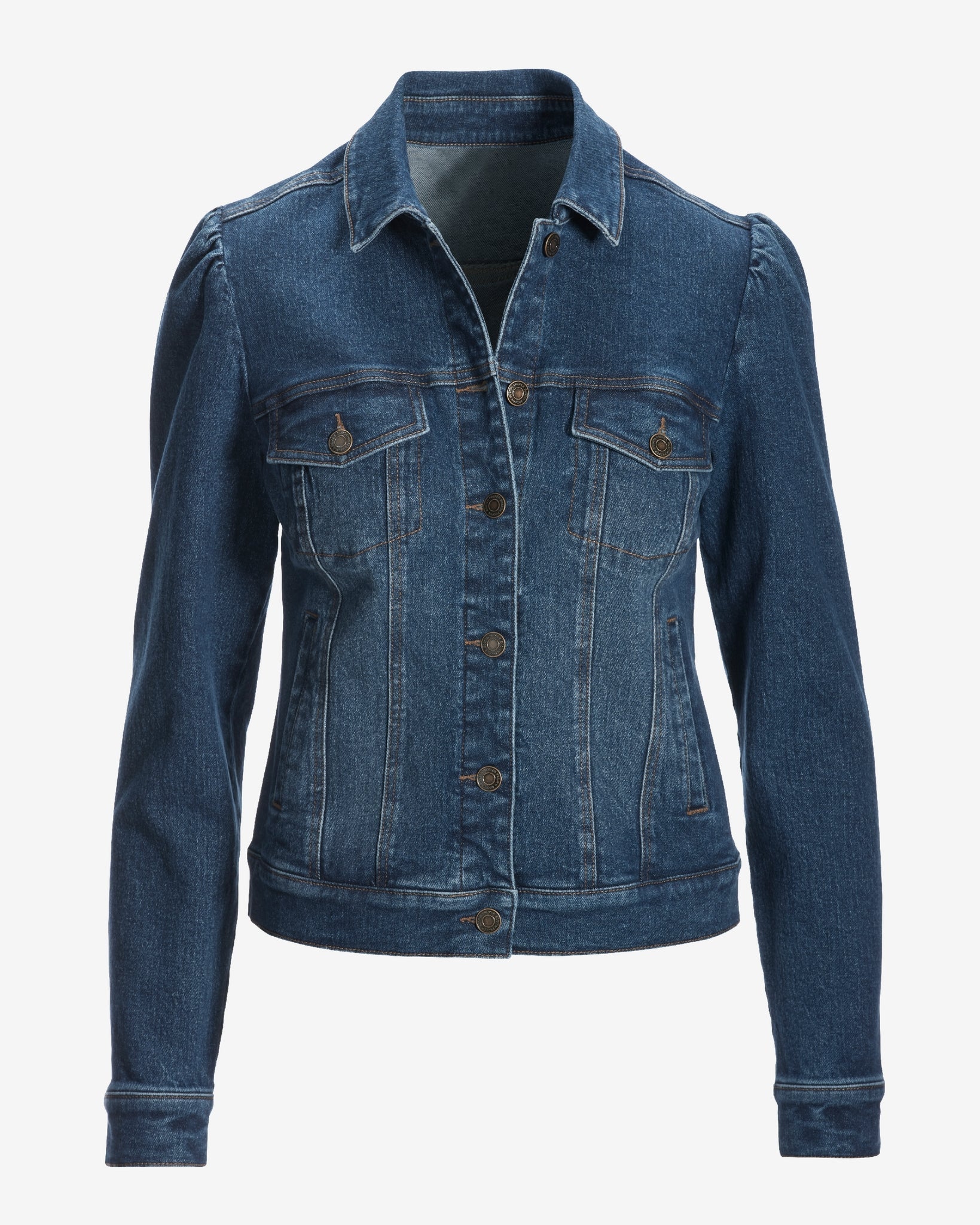 Stretch Denim Puff Sleeve Jacket Medium Wash