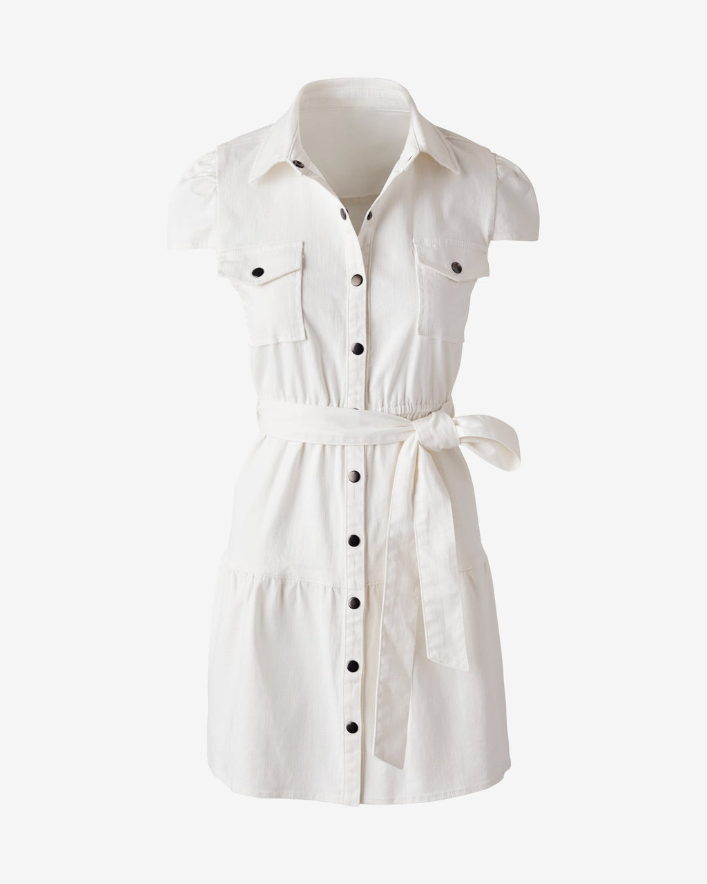 Denim Shirt Dress with Tiers White Denim