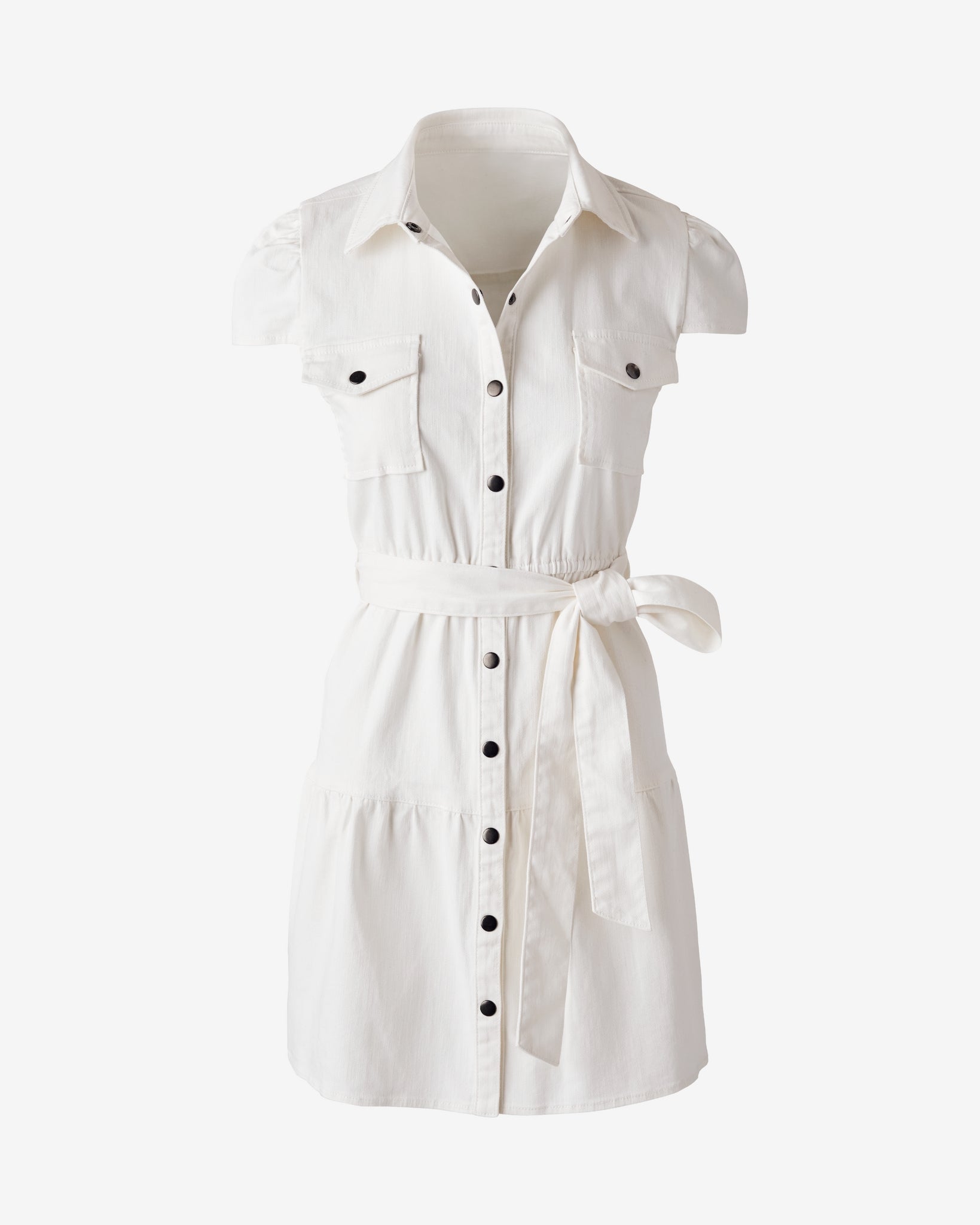 Denim Shirt Dress with Tiers White Denim
