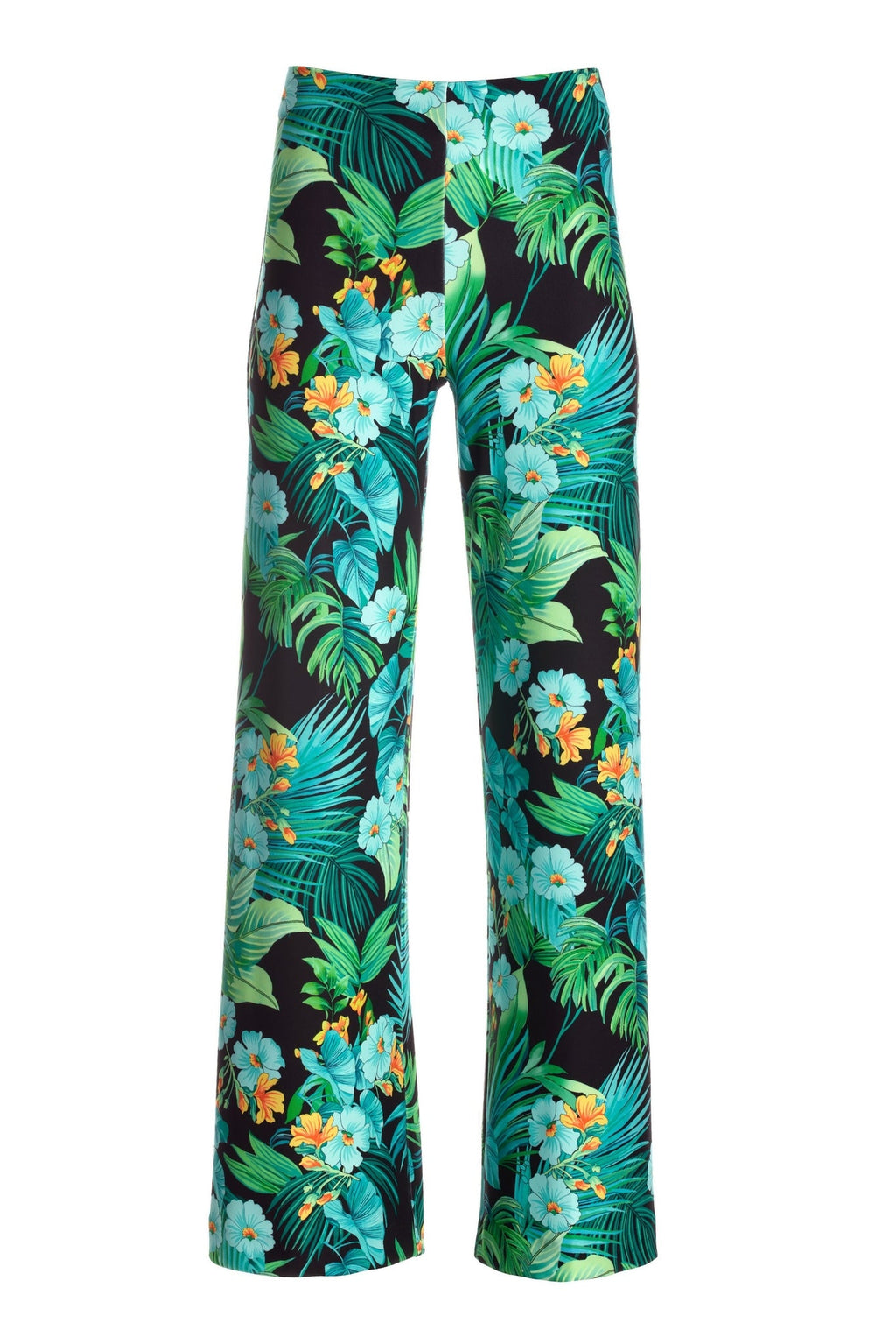 BEYOND TRAVEL TROPICAL PRINTED HIGH RISE PALAZZO PANT Green Multi