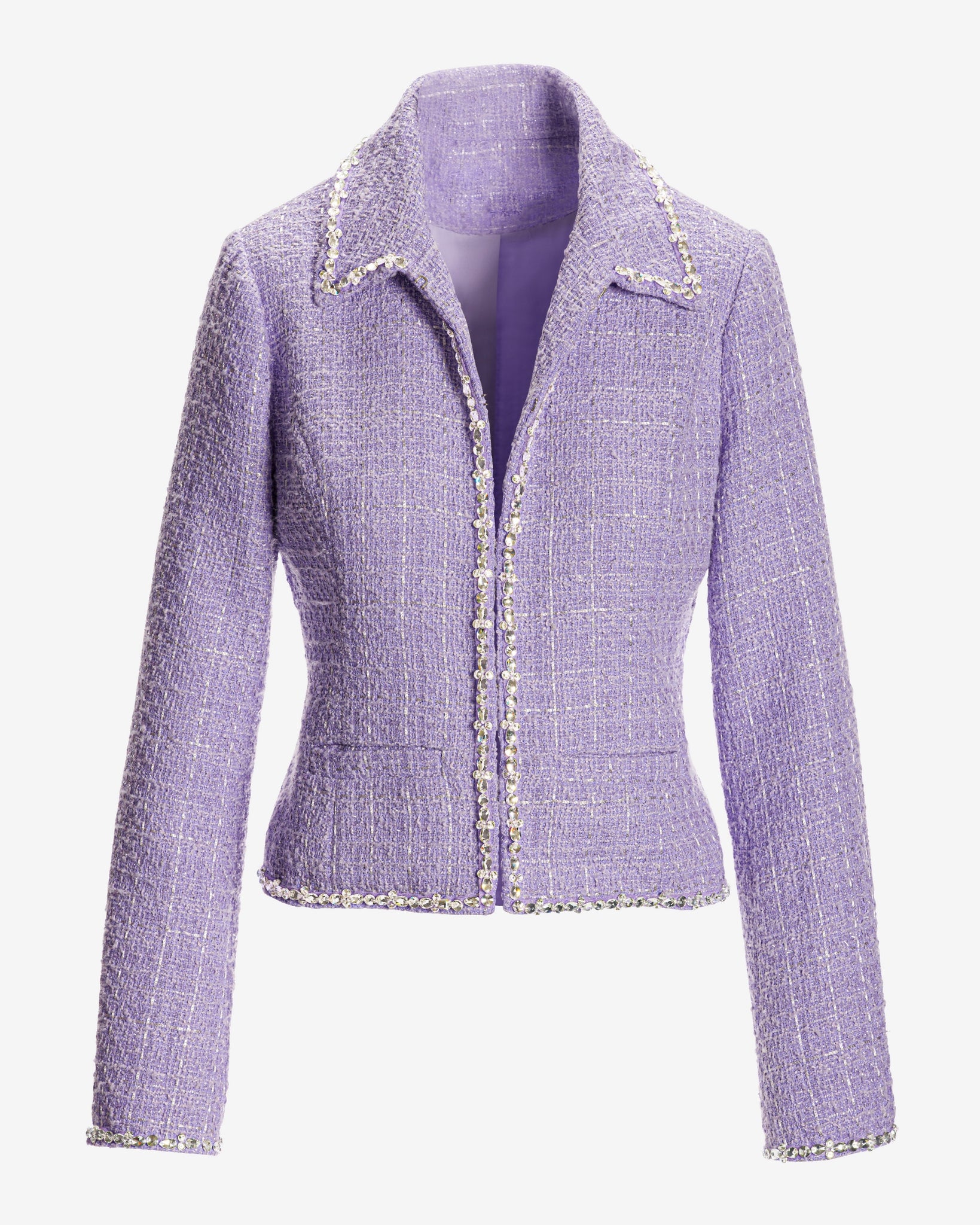 Crystal Trim Collared Tweed Jacket Violet Tulip