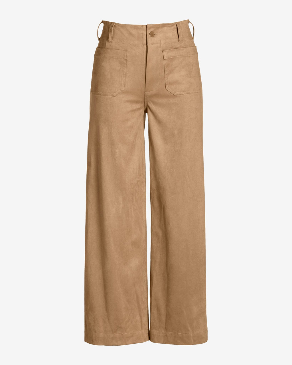 Faux Suede Patch Pocket Wide Leg Ankle Pant Tan