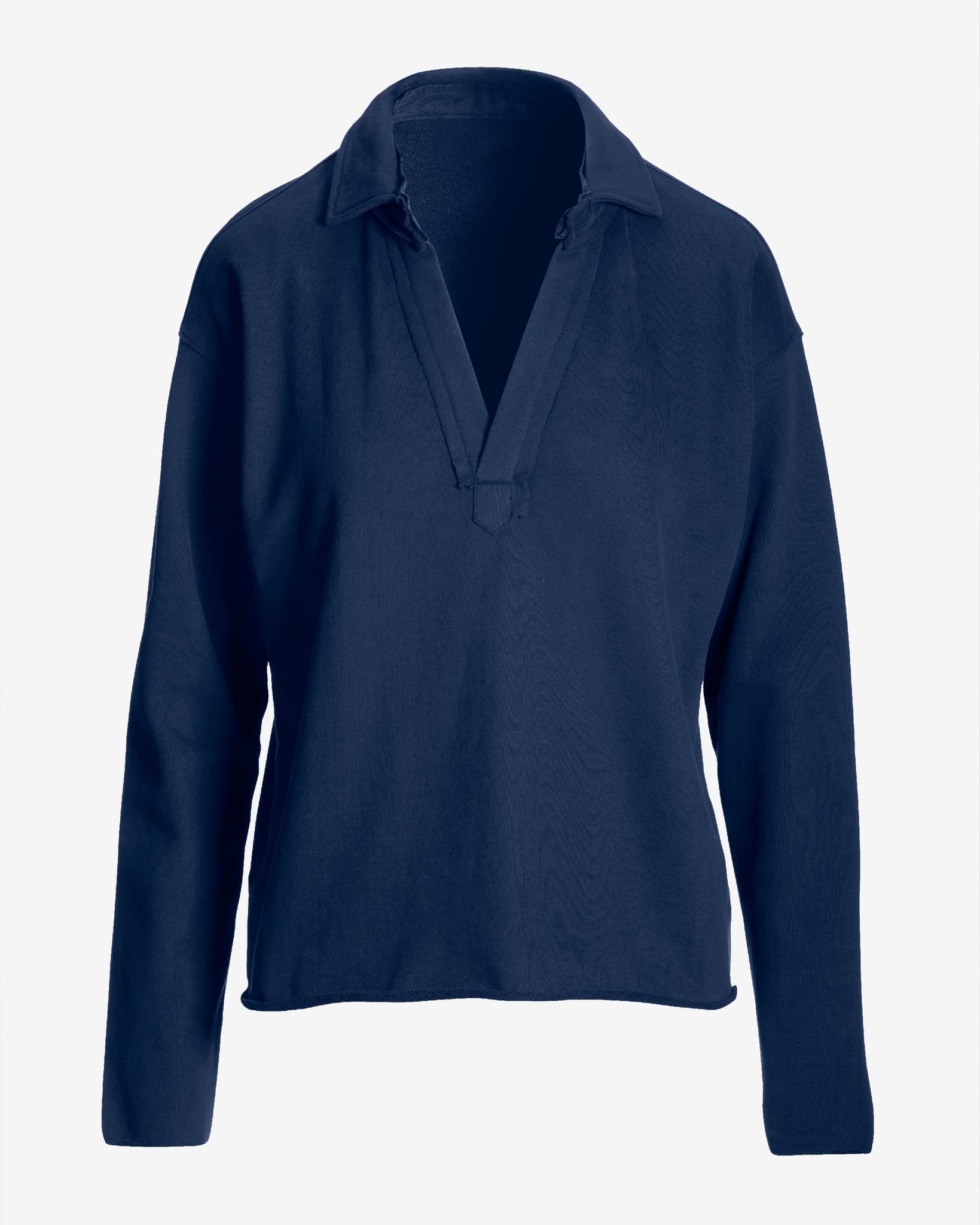 Cotton Comfort Collared V Neck Lounge Sweatshirt Navy