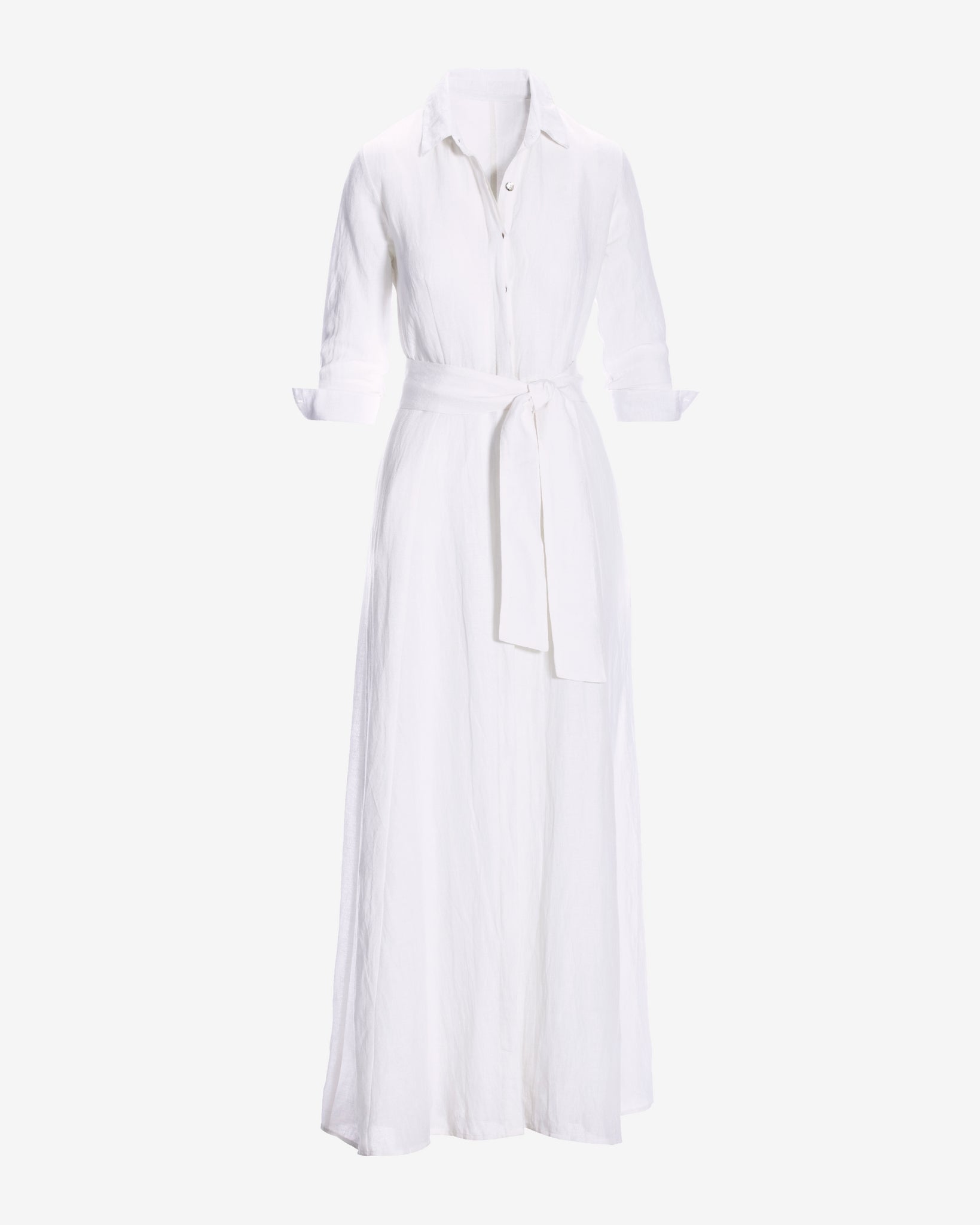 Linen Three Quarter Sleeve Maxi Shirt Dress White