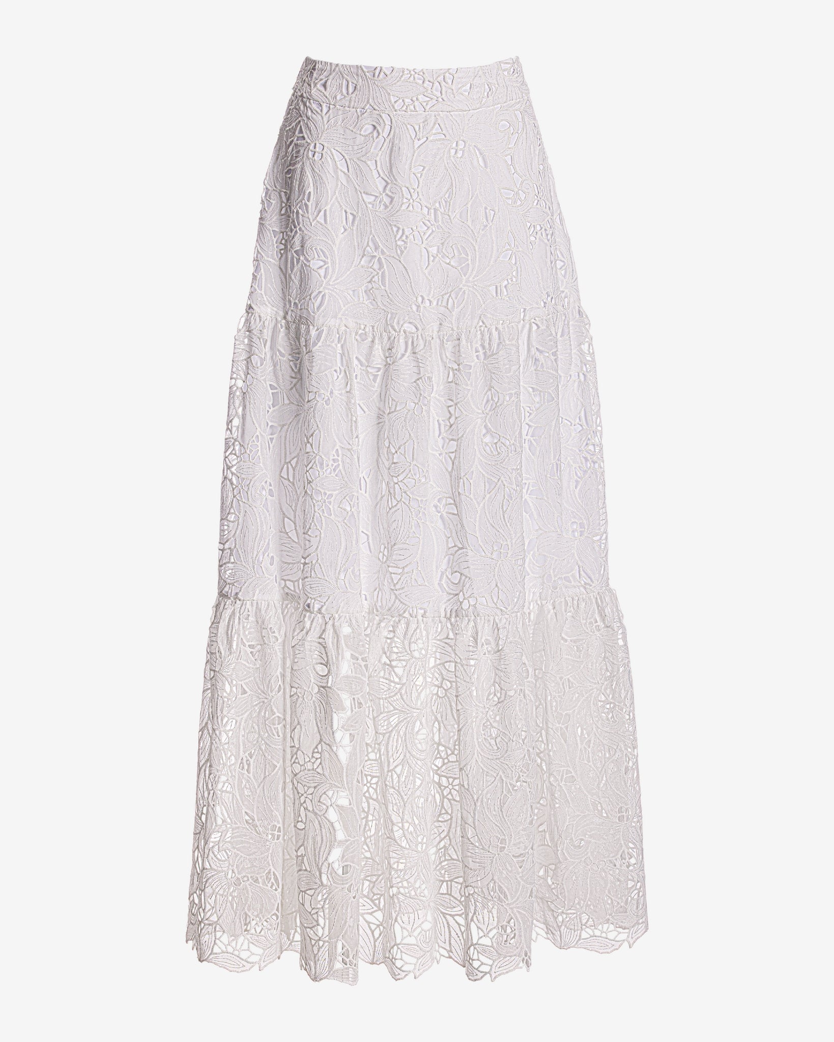Tiered Lace Midi Skirt White