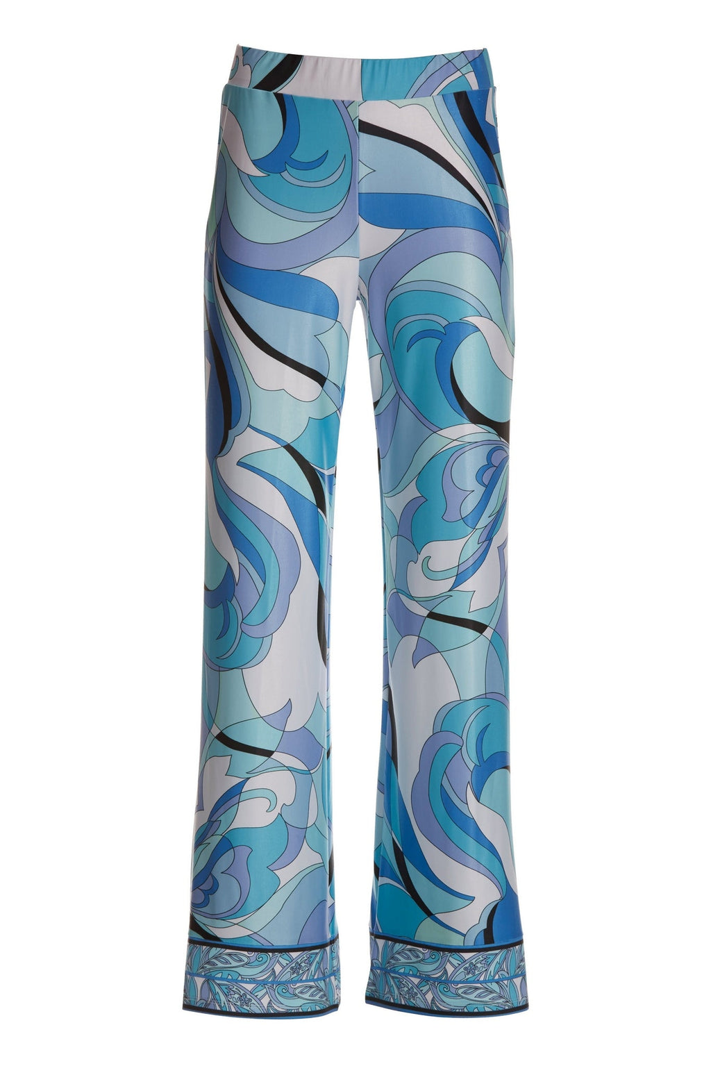 Ocean Abstract Border Print Palazzo Pant Blue