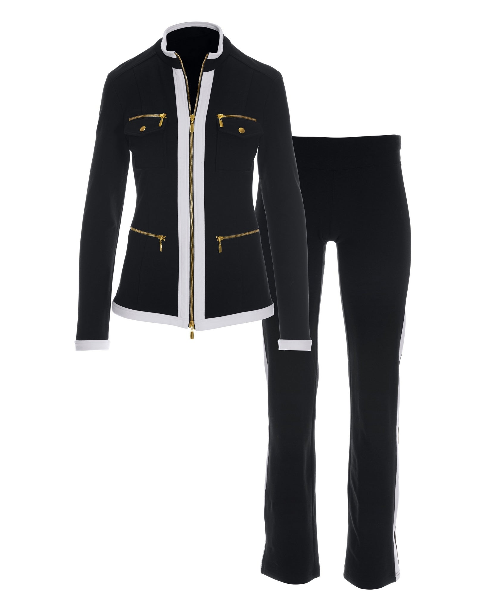 Chic Zippered Sport Coordinate Set Black/White