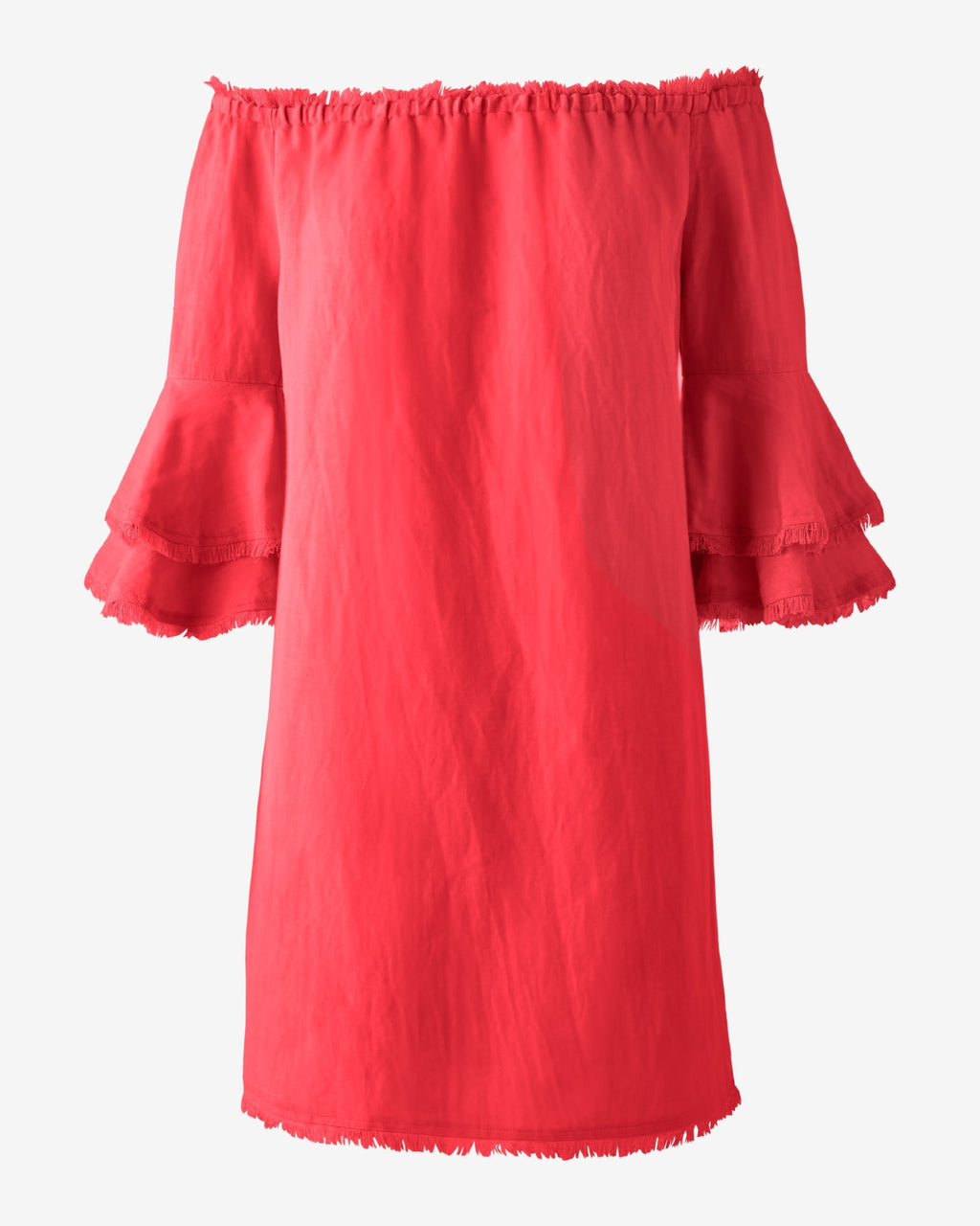 Linen Off The Shoulder Tiered Sleeve Shift Dress Hibiscus