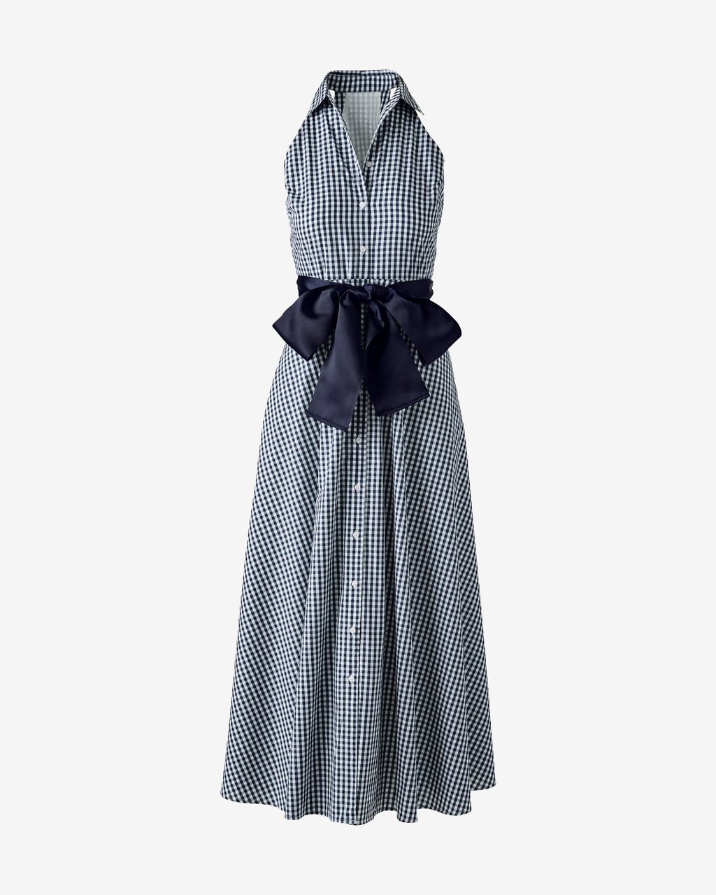 Gingham Maxi Shirt Dress Navy/White
