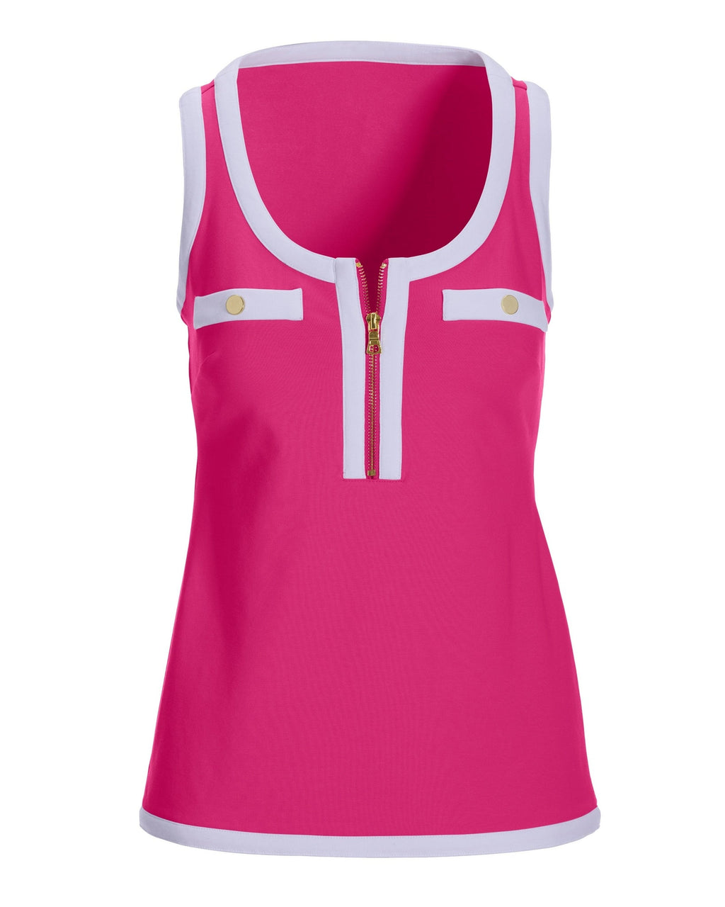 Scoop-Neck Color Block Zip Top Pink