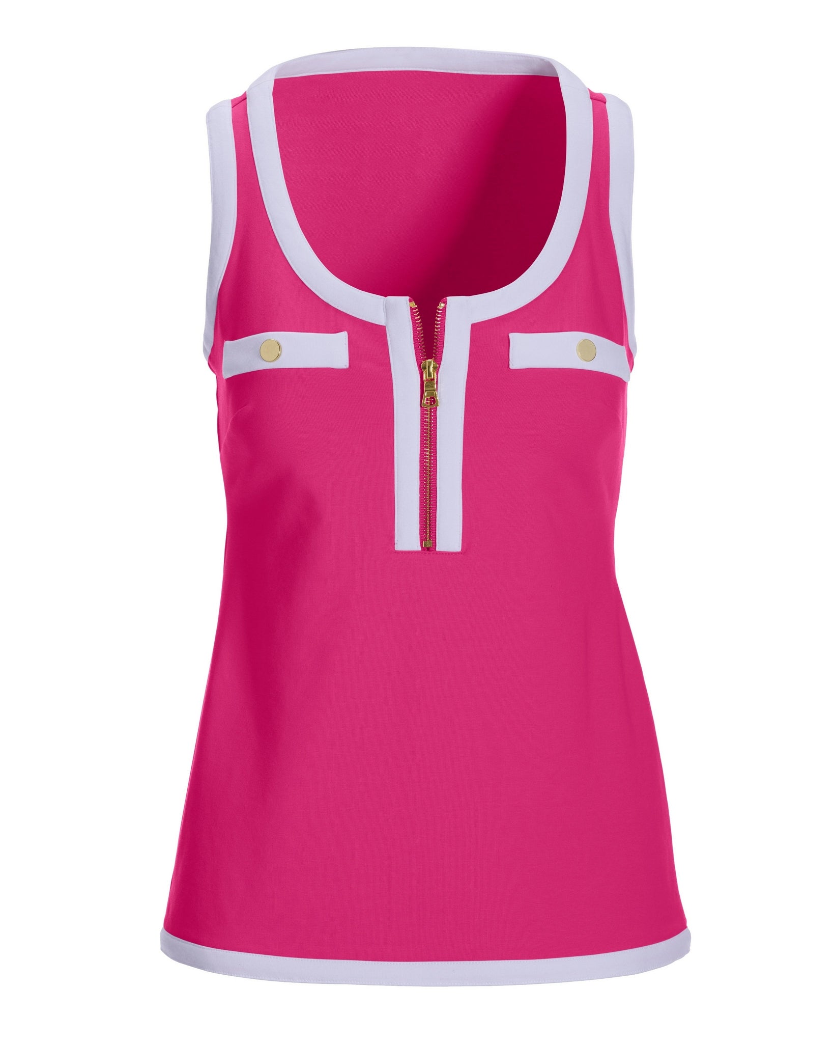 Scoop-Neck Color Block Zip Top Pink
