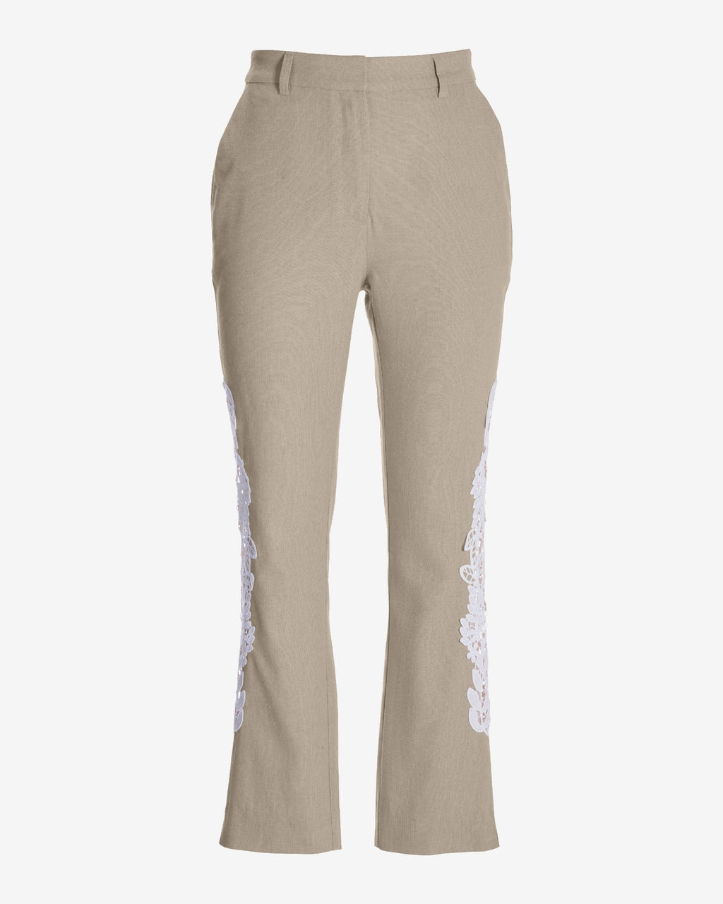 Newport Lace Detail Linen Blend Pant Tan