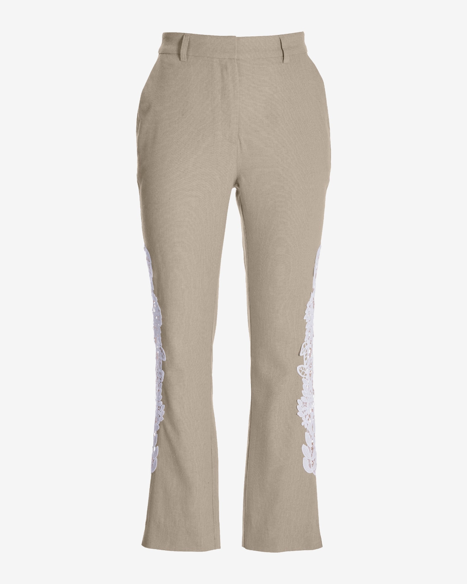 Newport Lace Detail Linen Blend Pant Tan