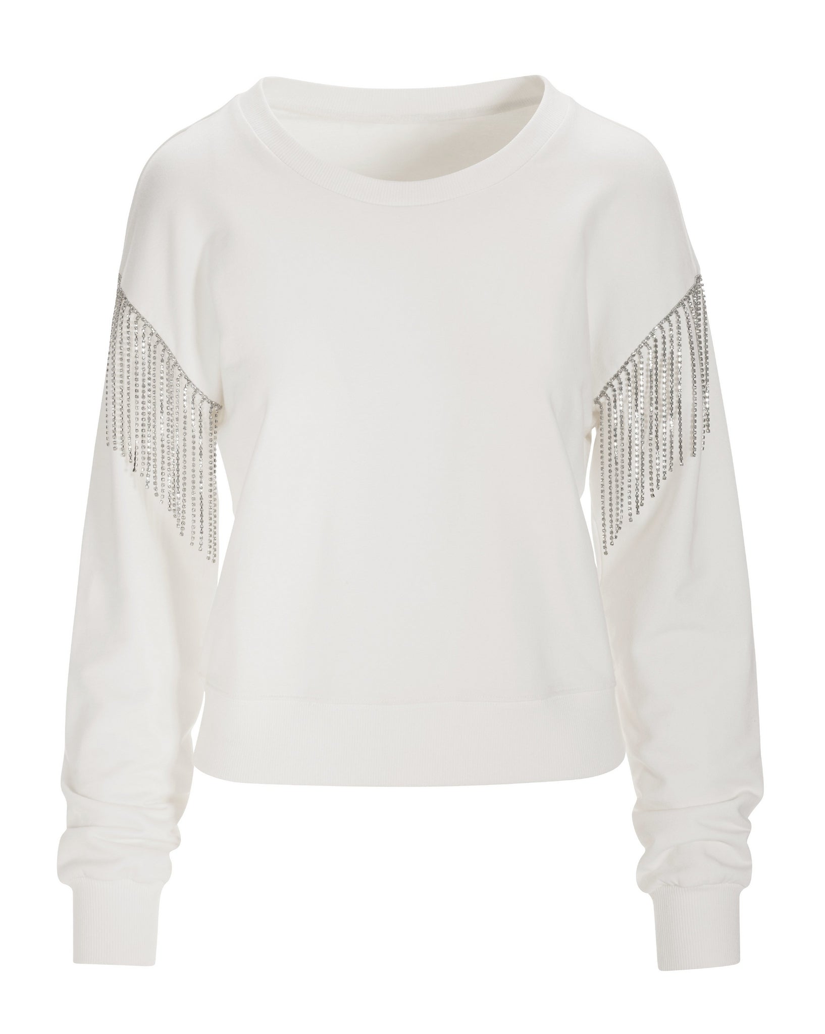 Embellished Fringe Sweatshirt White Silver