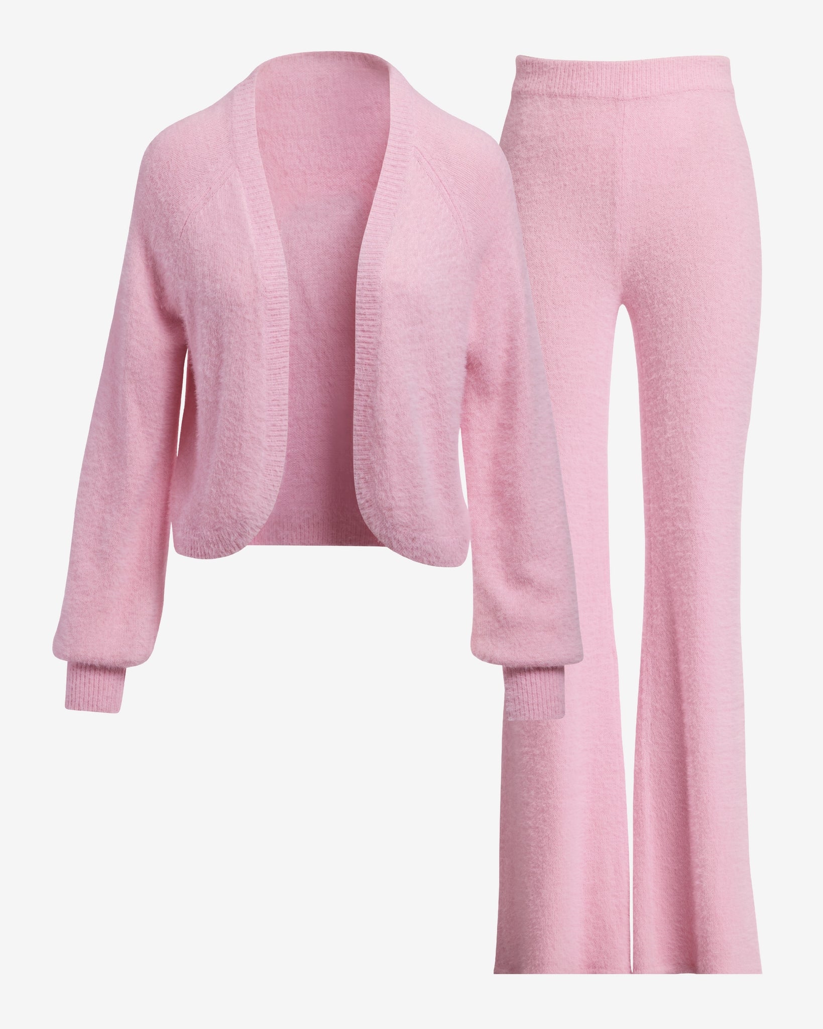 Plush Cardigan and Wide Leg Lounge Set Sweet Lilac