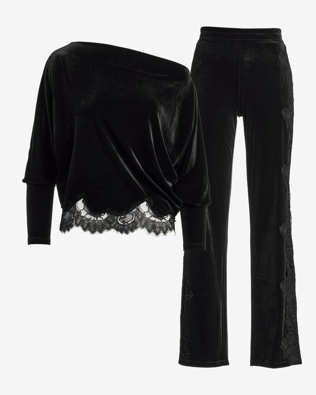 Chic Velour Lace Lounge Set Proper Black