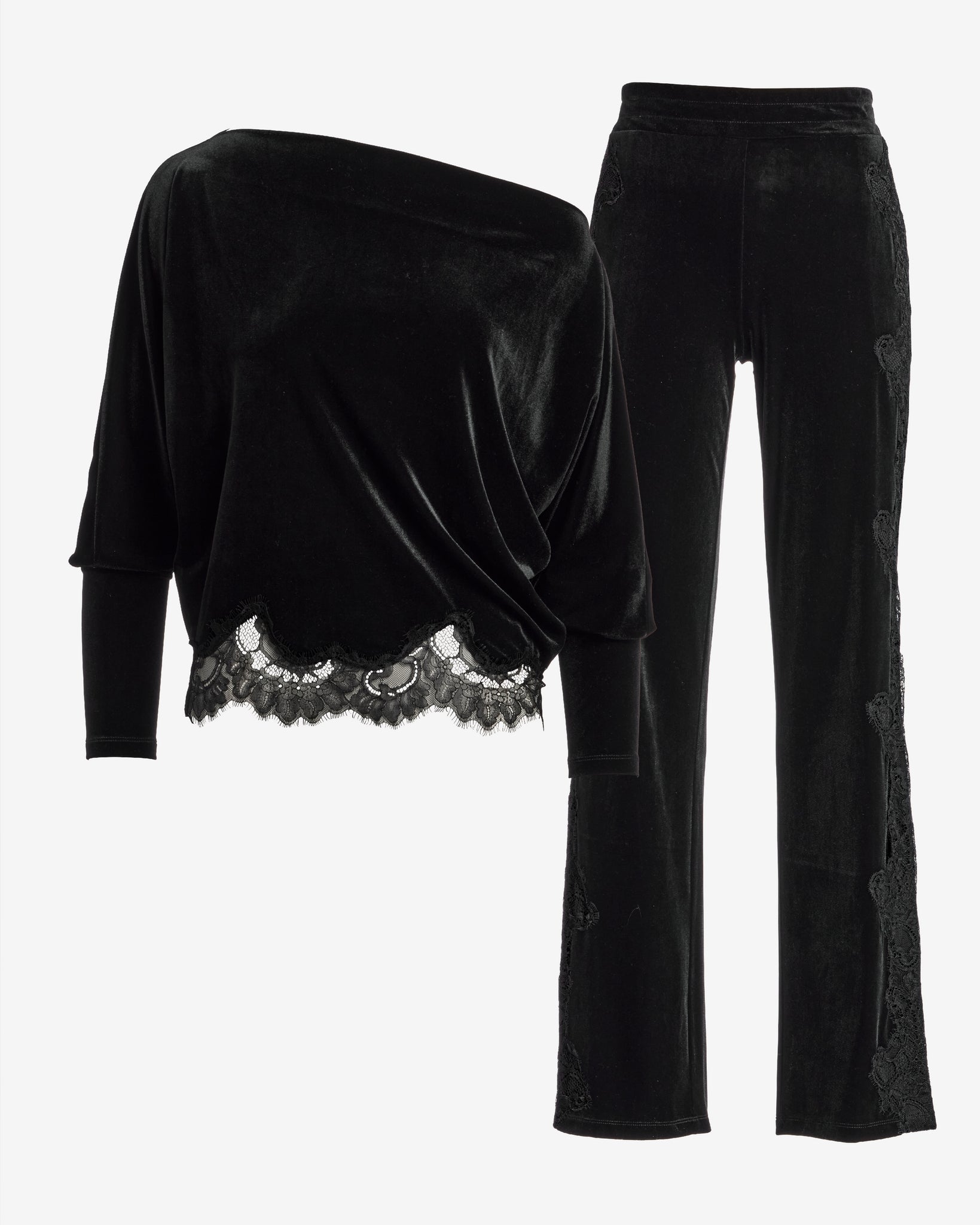 Chic Velour Lace Lounge Set Proper Black