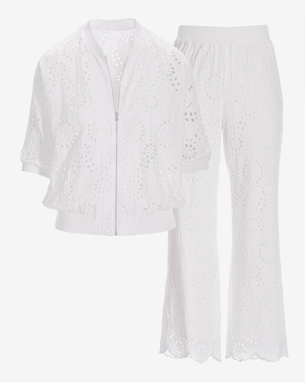 Eyelet Jacket and Pant Sport Set White