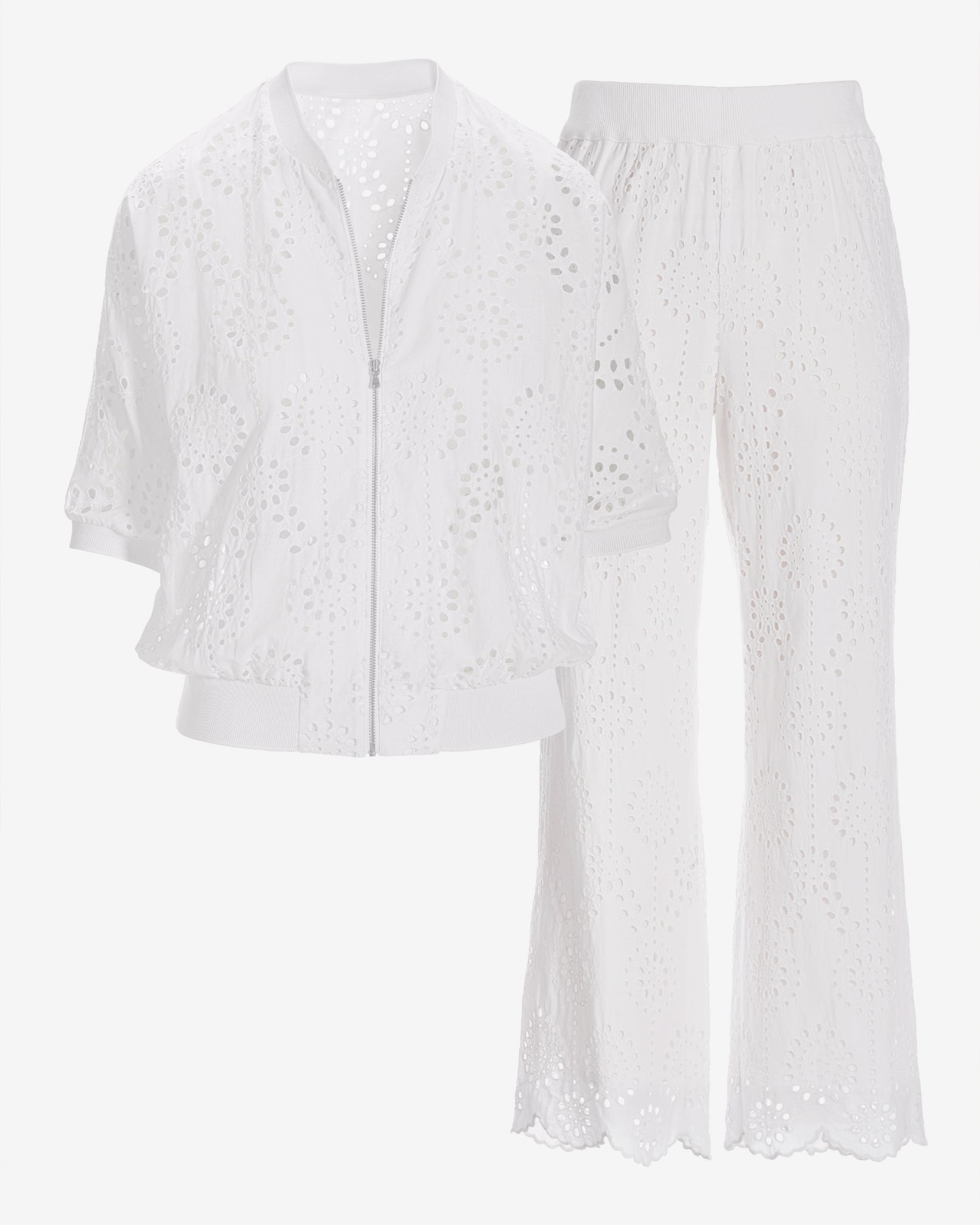 Eyelet Jacket and Pant Sport Set White