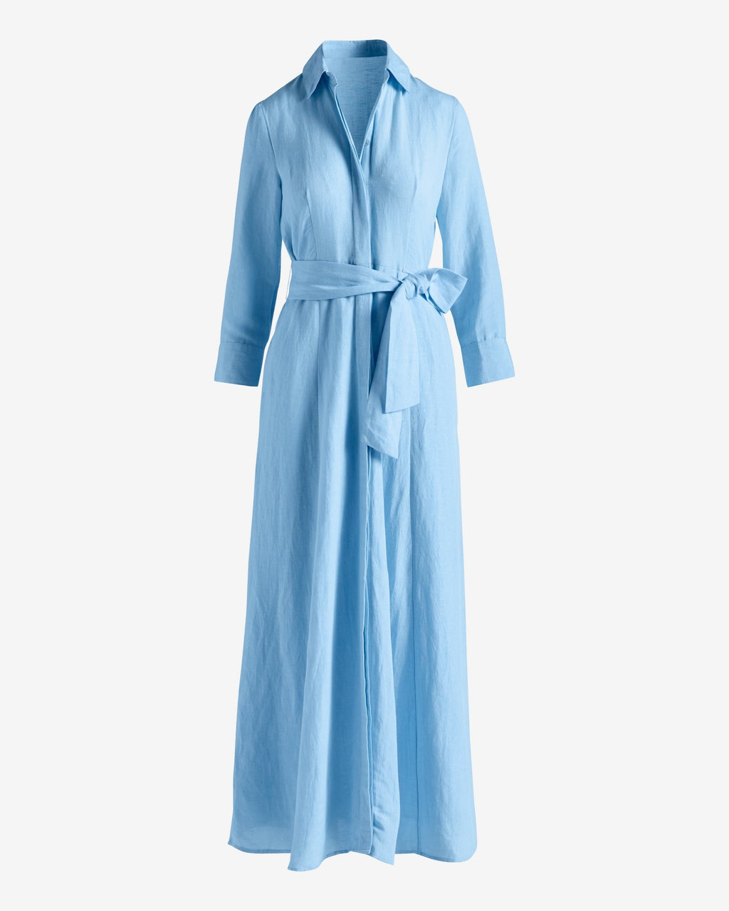 Linen Three Quarter Sleeve Maxi Shirt Dress Airy Blue
