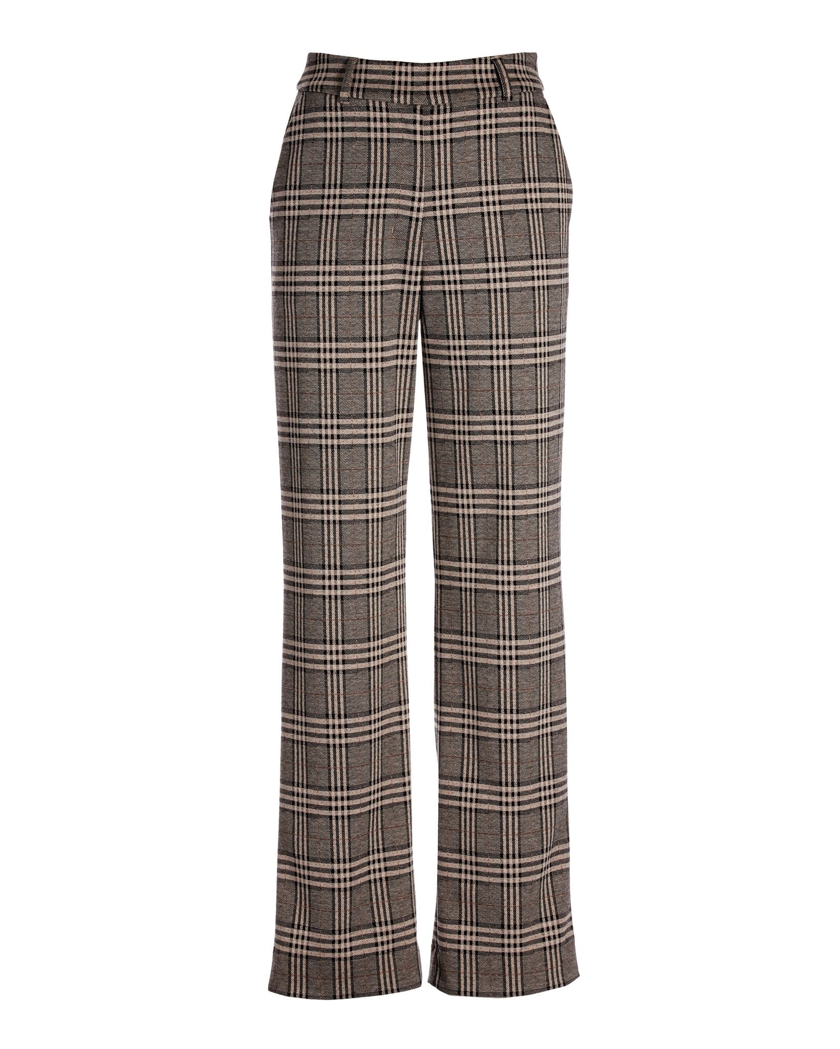 Malibu Shimmer Plaid Wide Leg Trouser Pant Tan/Black Multi