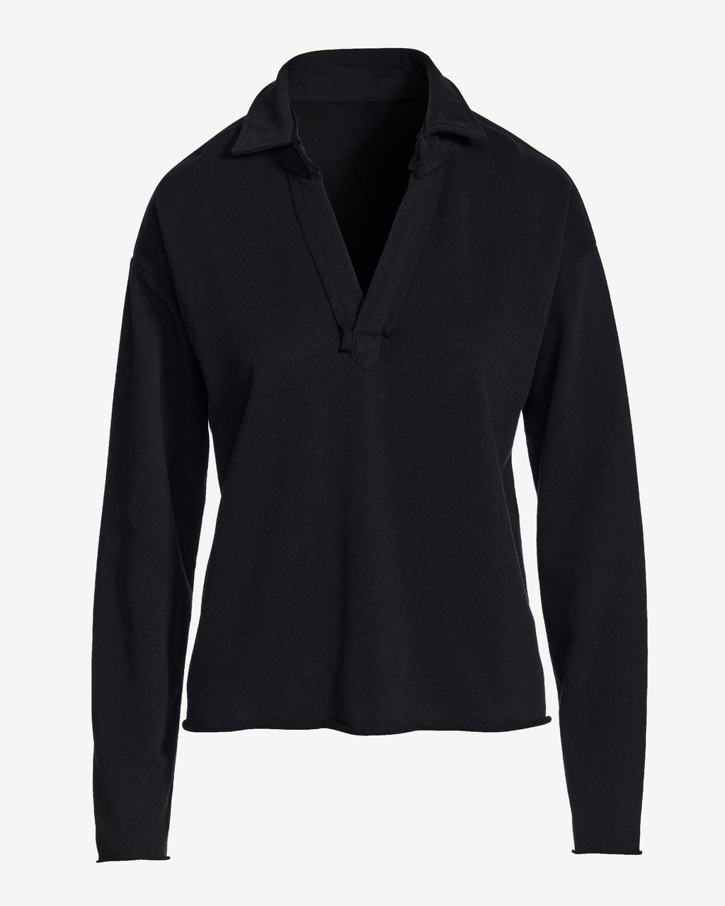 Cotton Comfort Collared V Neck Lounge Sweatshirt Black