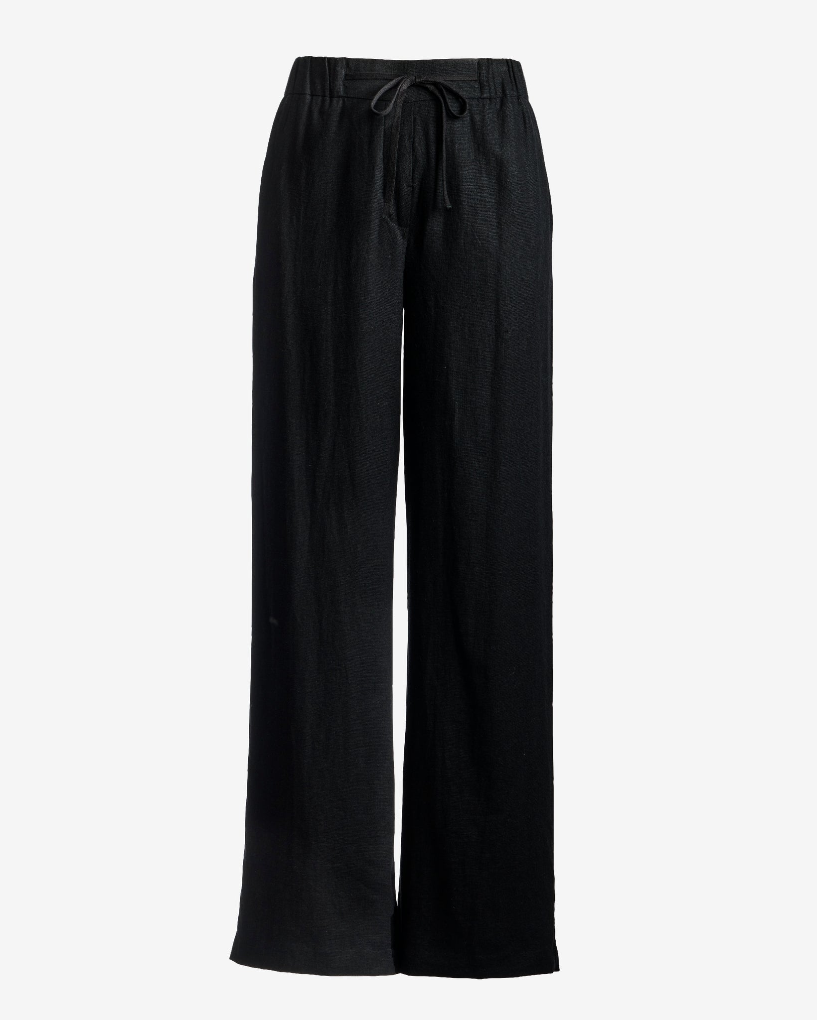 Malibu Wide Leg Drawstring Linen Pant Black