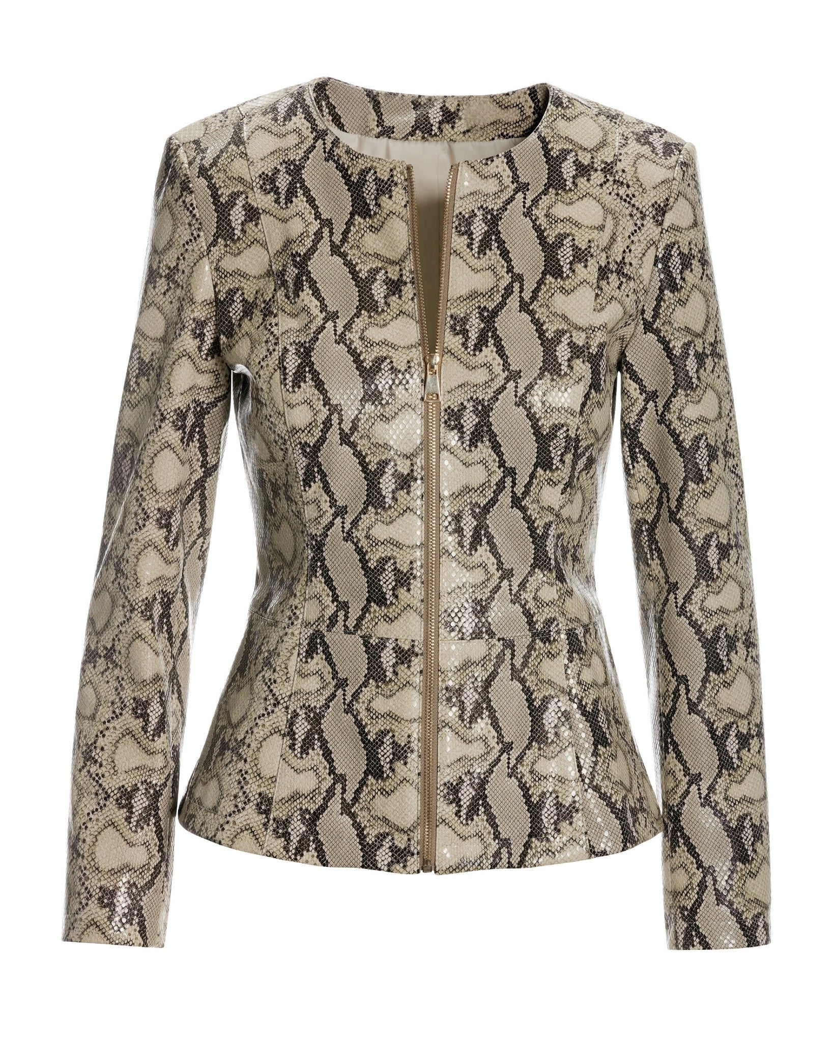 Faux Leather Python Print Collarless Peplum Jacket Multi