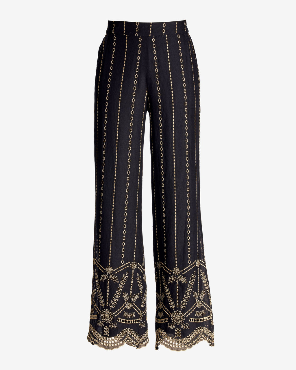 Malibu Metallic Eyelet Wide Leg Pant Black/Gold